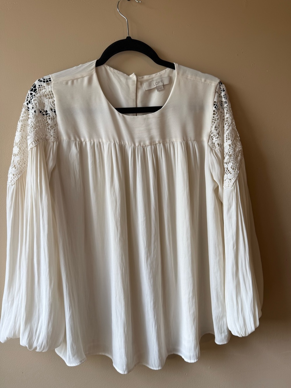 LOFT Cream Crochet-Shoulder Peasant Top